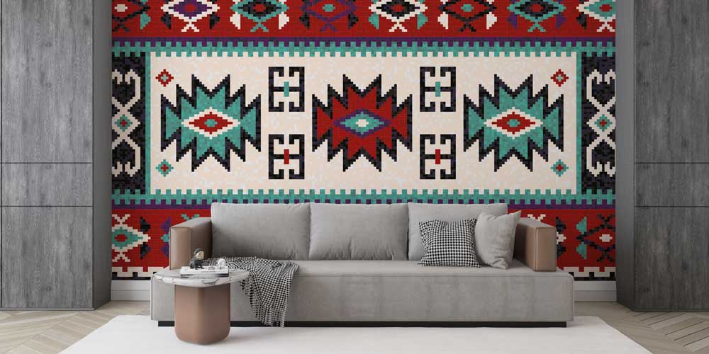 Anadolu Kilim Bordürlü Geometrik Desenli Duvar Kağıdı 11649