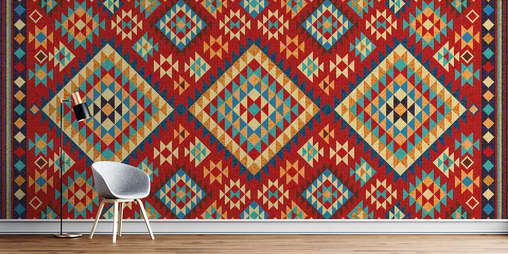 Anadolu Kilim Baklava Motifli Geometrik Duvar Kağıdı 11650