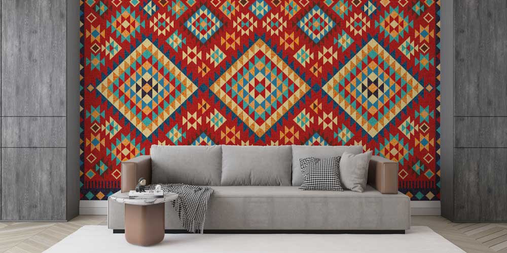 Anadolu Kilim Baklava Motifli Geometrik Duvar Kağıdı 11650