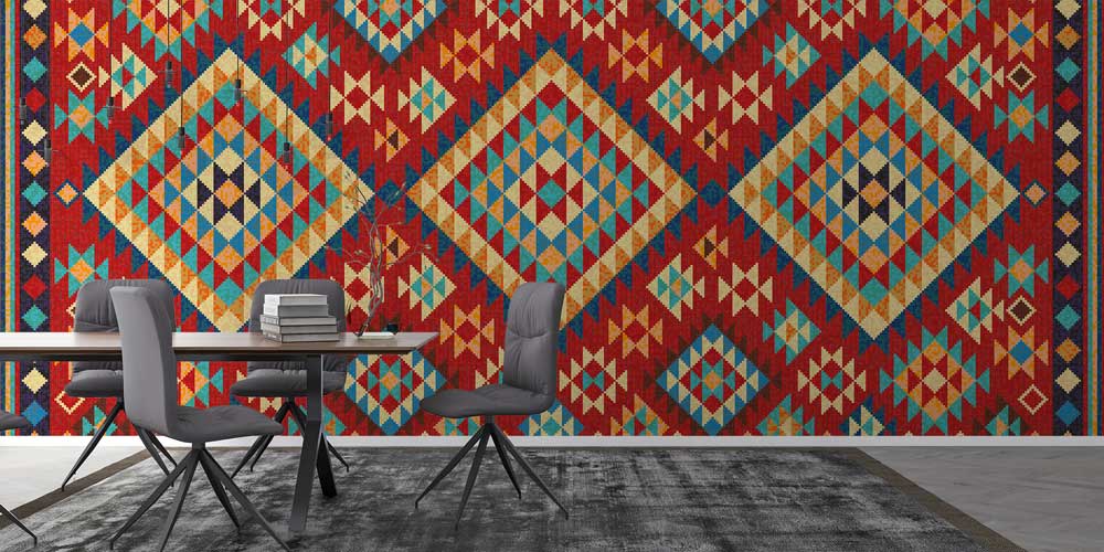 Anadolu Kilim Baklava Motifli Geometrik Duvar Kağıdı 11650