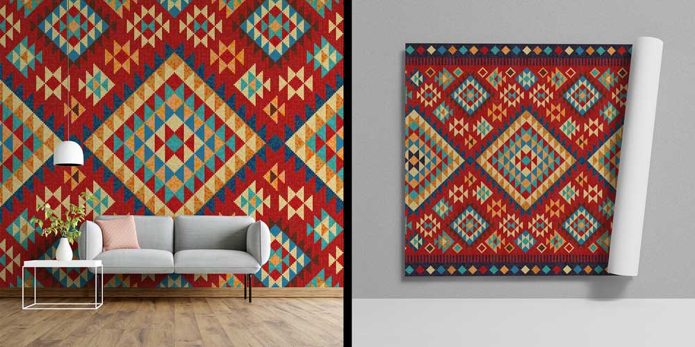 Anadolu Kilim Baklava Motifli Geometrik Duvar Kağıdı 11650