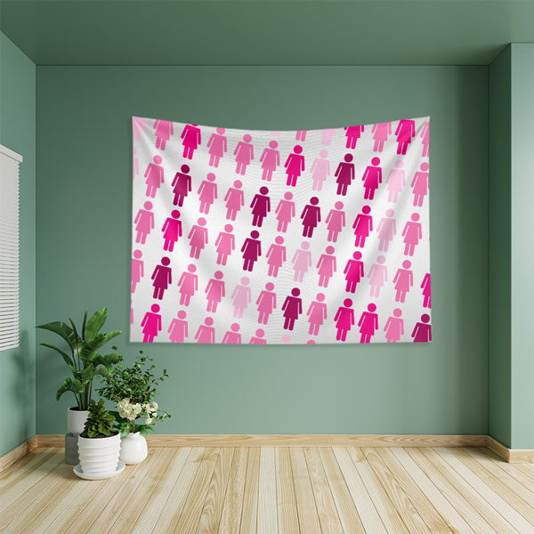 Pembe Kadın Figürleri Desenli Duvar Örtüsü 8400