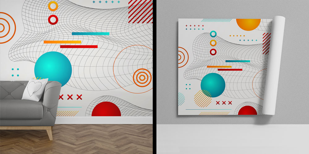 Renkli Geometrik Wireframe Soyut Duvar Kağıdı 7420