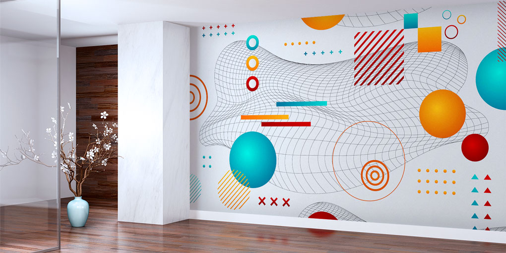 Renkli Geometrik Wireframe Soyut Duvar Kağıdı 7420