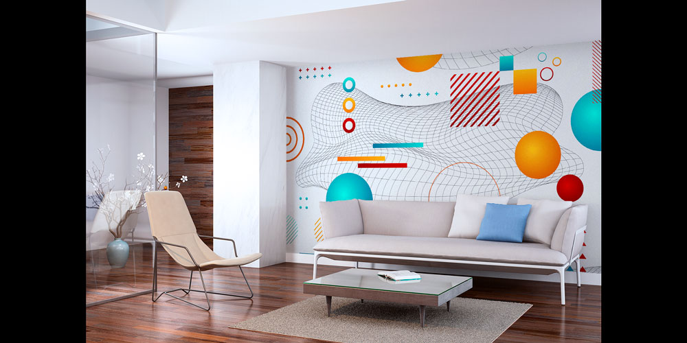 Renkli Geometrik Wireframe Soyut Duvar Kağıdı 7420