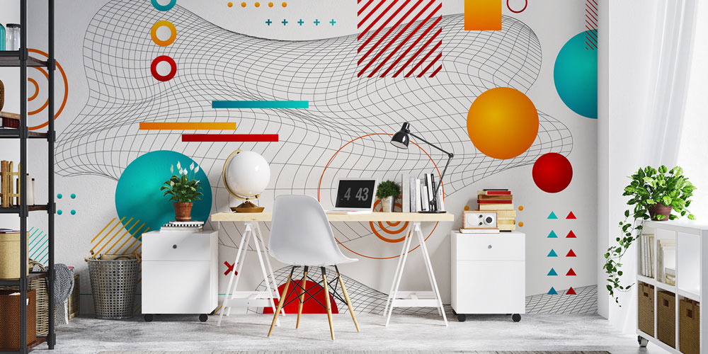 Renkli Geometrik Wireframe Soyut Duvar Kağıdı 7420