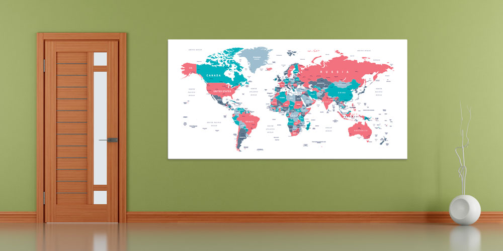 Bu büyük ebatlı duvar dekoru renkli dünya haritası 7844