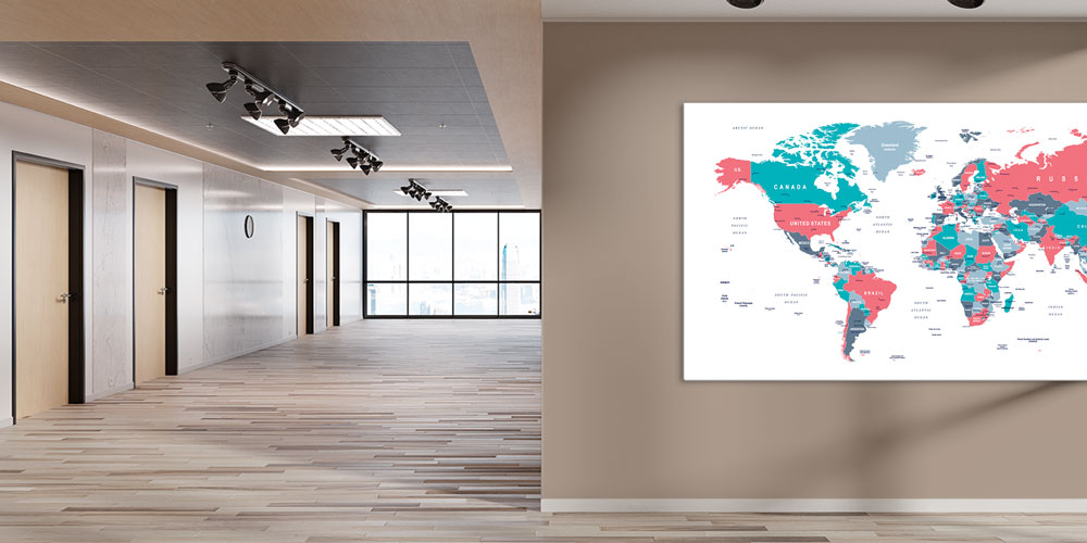 Bu büyük ebatlı duvar dekoru renkli dünya haritası 7844
