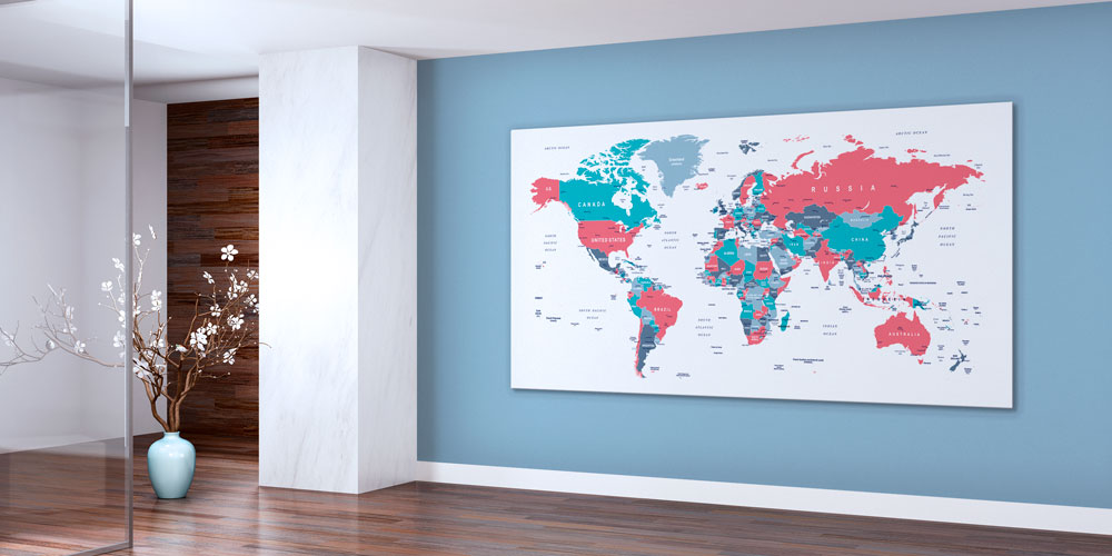 Bu büyük ebatlı duvar dekoru renkli dünya haritası 7844