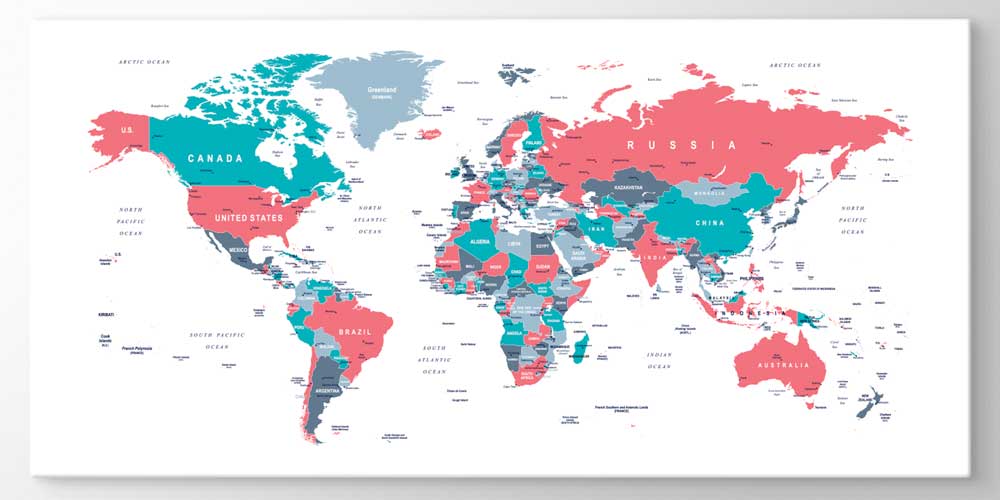 Bu büyük ebatlı duvar dekoru renkli dünya haritası 7844