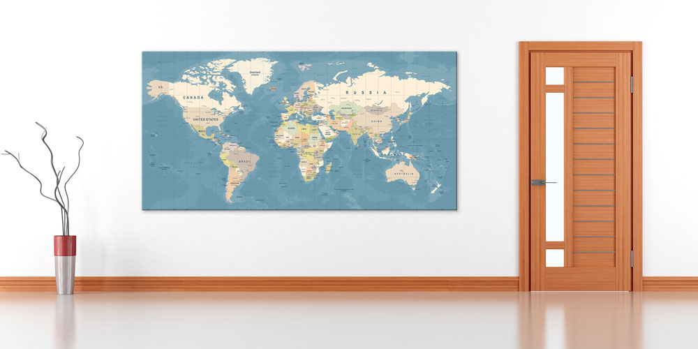 Bu büyük ebatlı duvar dekoru dünya haritası tasarımıyla 7843