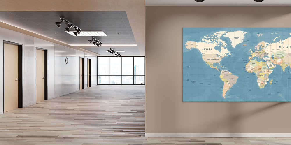 Bu büyük ebatlı duvar dekoru dünya haritası tasarımıyla 7843