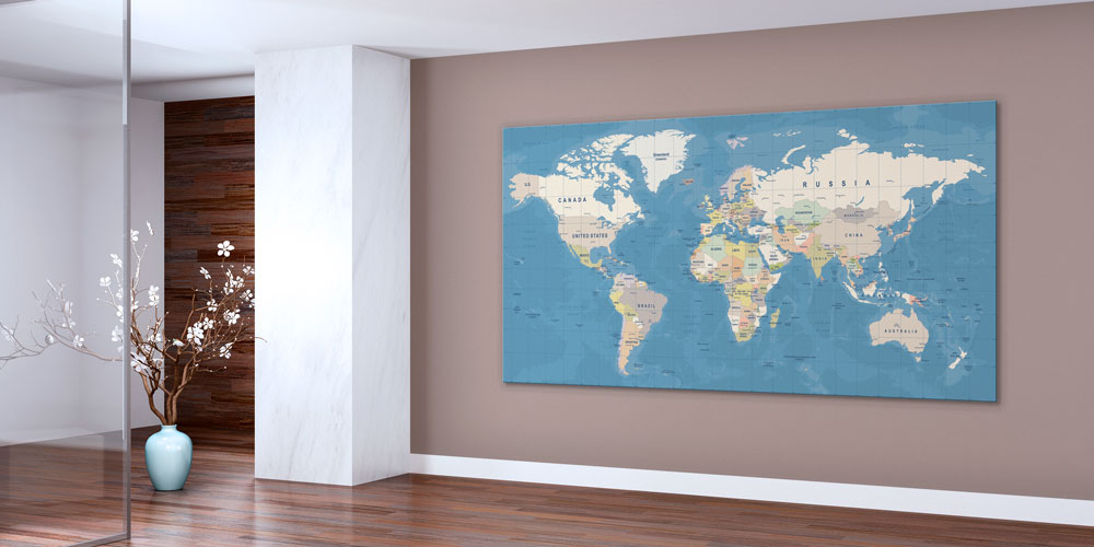 Bu büyük ebatlı duvar dekoru dünya haritası tasarımıyla 7843