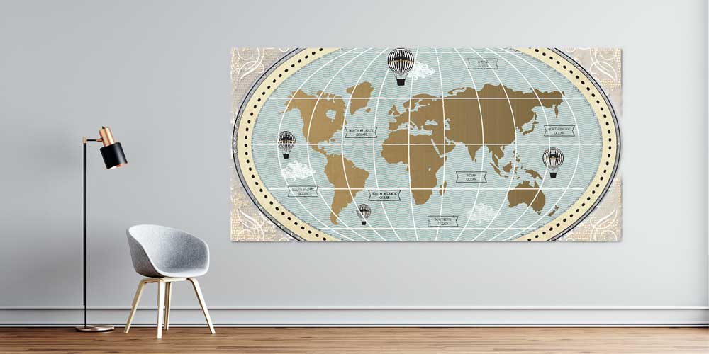 Bu büyük ebatlı duvar dekoru vintage dünya haritası 7854