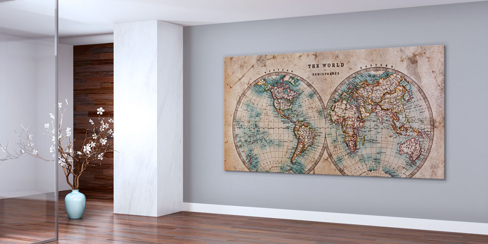 Bu büyük ebatlı duvar dekoru çift yarımküre formatındaki 7848