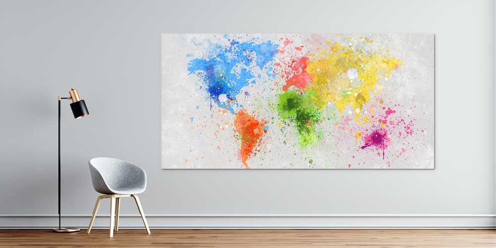 Bu büyük ebatlı duvar dekoru renkli boya sıçramalarıyla 7850