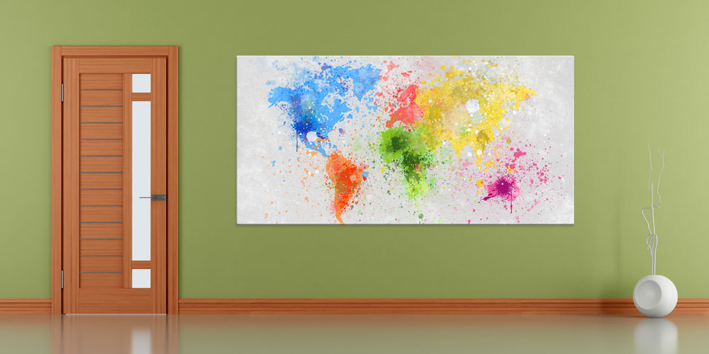 Bu büyük ebatlı duvar dekoru renkli boya sıçramalarıyla 7850