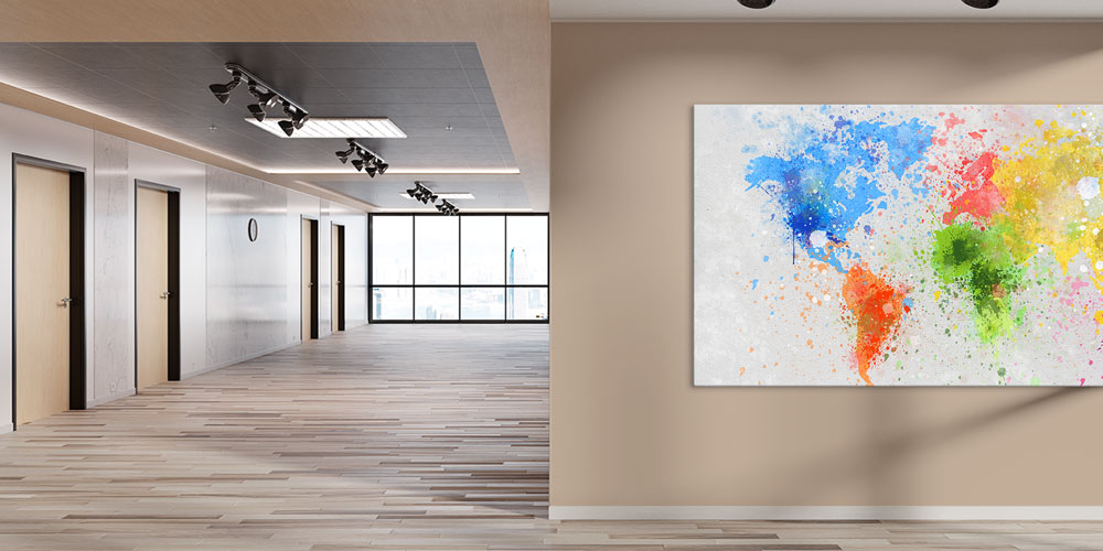 Bu büyük ebatlı duvar dekoru renkli boya sıçramalarıyla 7850