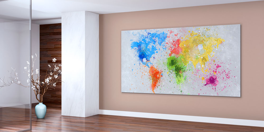 Bu büyük ebatlı duvar dekoru renkli boya sıçramalarıyla 7850