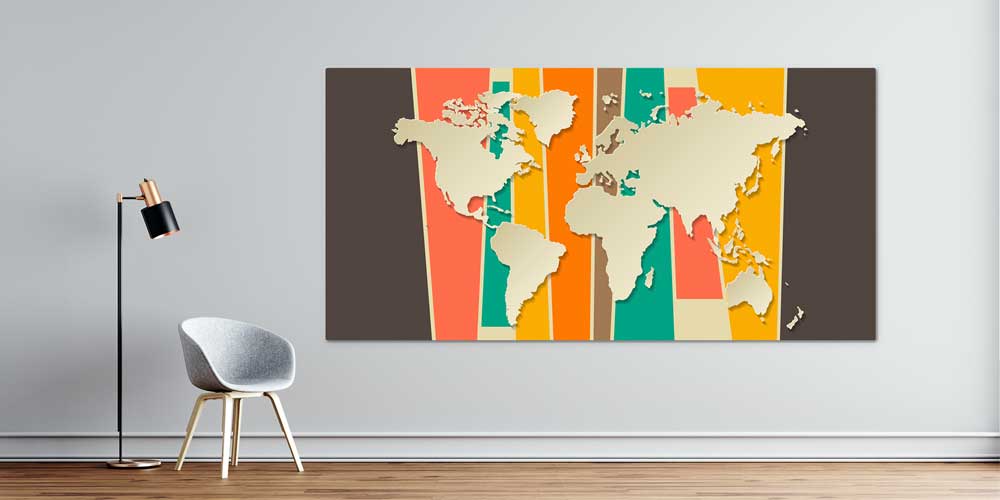 Bu büyük ebatlı duvar dekoru renkli geometrik çizgilerle 7855