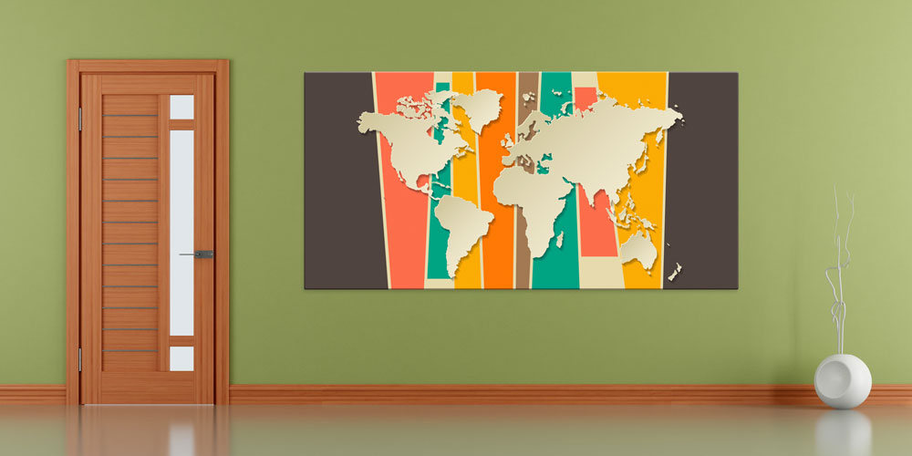 Bu büyük ebatlı duvar dekoru renkli geometrik çizgilerle 7855