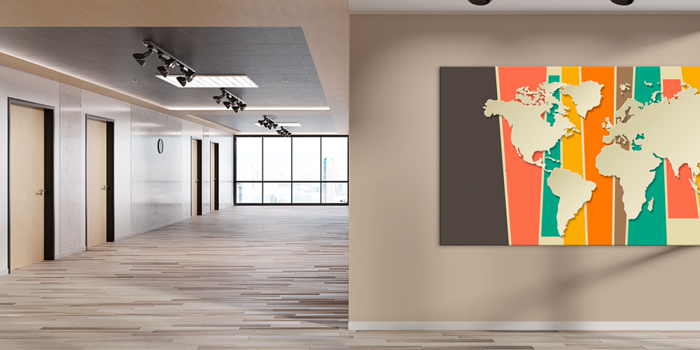 Bu büyük ebatlı duvar dekoru renkli geometrik çizgilerle 7855