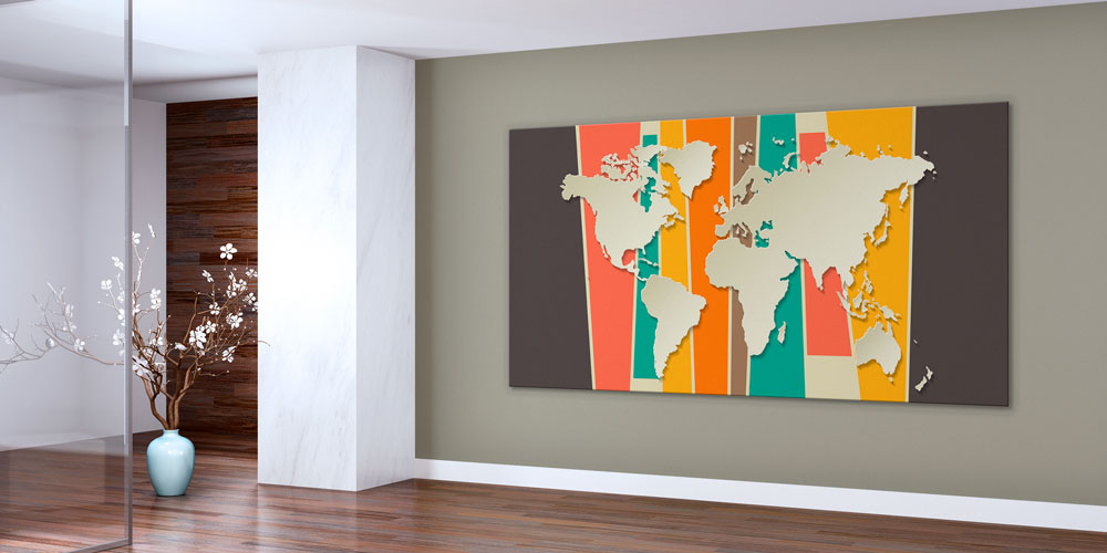 Bu büyük ebatlı duvar dekoru renkli geometrik çizgilerle 7855