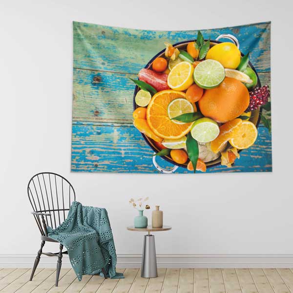 Renkli Narenciye Meyveleri Temalı Sağlıklı Beslenme Duvar Örtüsü Kumaş Baskı 12585