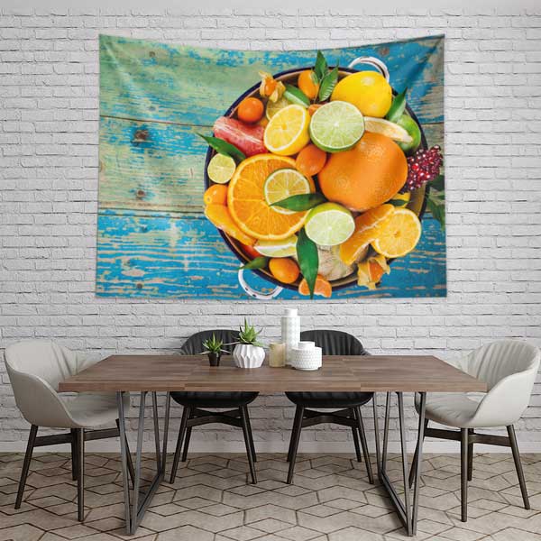 Renkli Narenciye Meyveleri Temalı Sağlıklı Beslenme Duvar Örtüsü Kumaş Baskı 12585